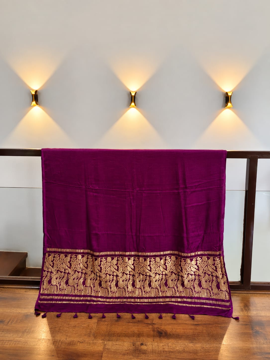Purple Modal Silk Baluchuri Traditional Woven Pallu Saree