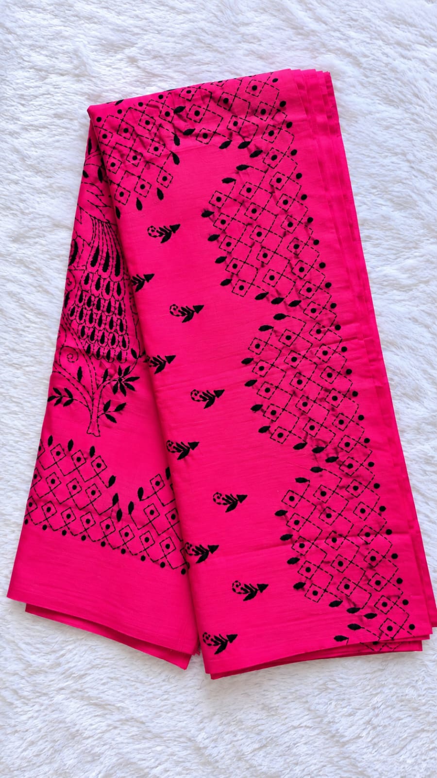 Pink Cotton Handmade Katha Stitch Saree