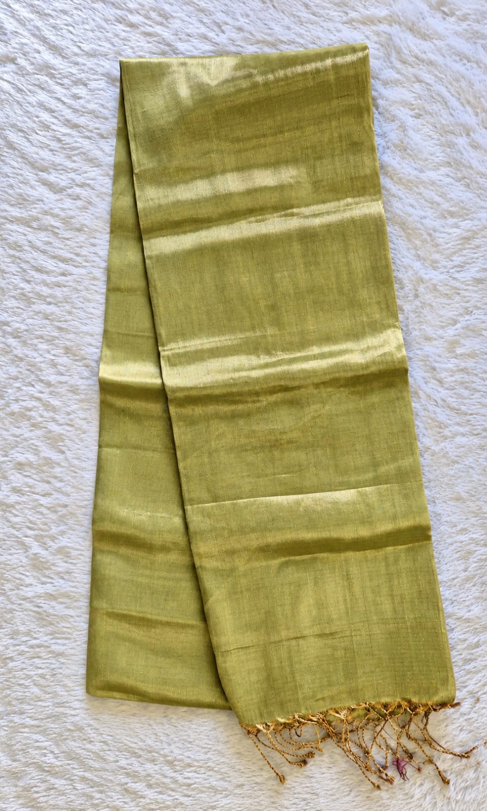 Plain Linen Tissue Saree – Olive Green