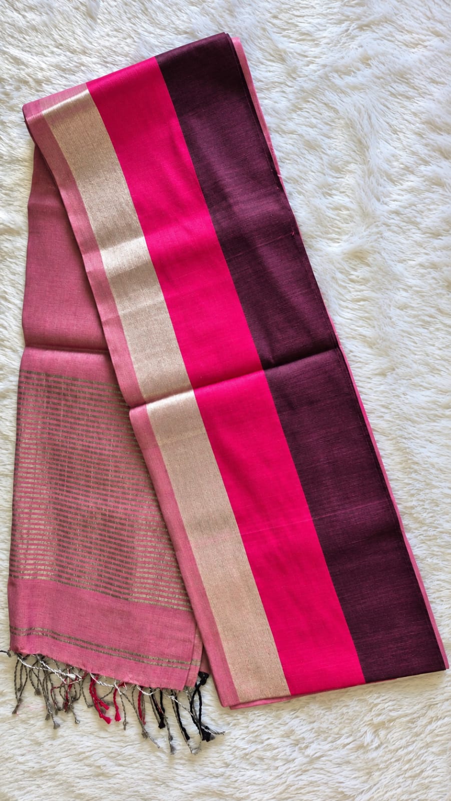 Linen Tissue Border Saree – Pink, Fuchsia & Wine