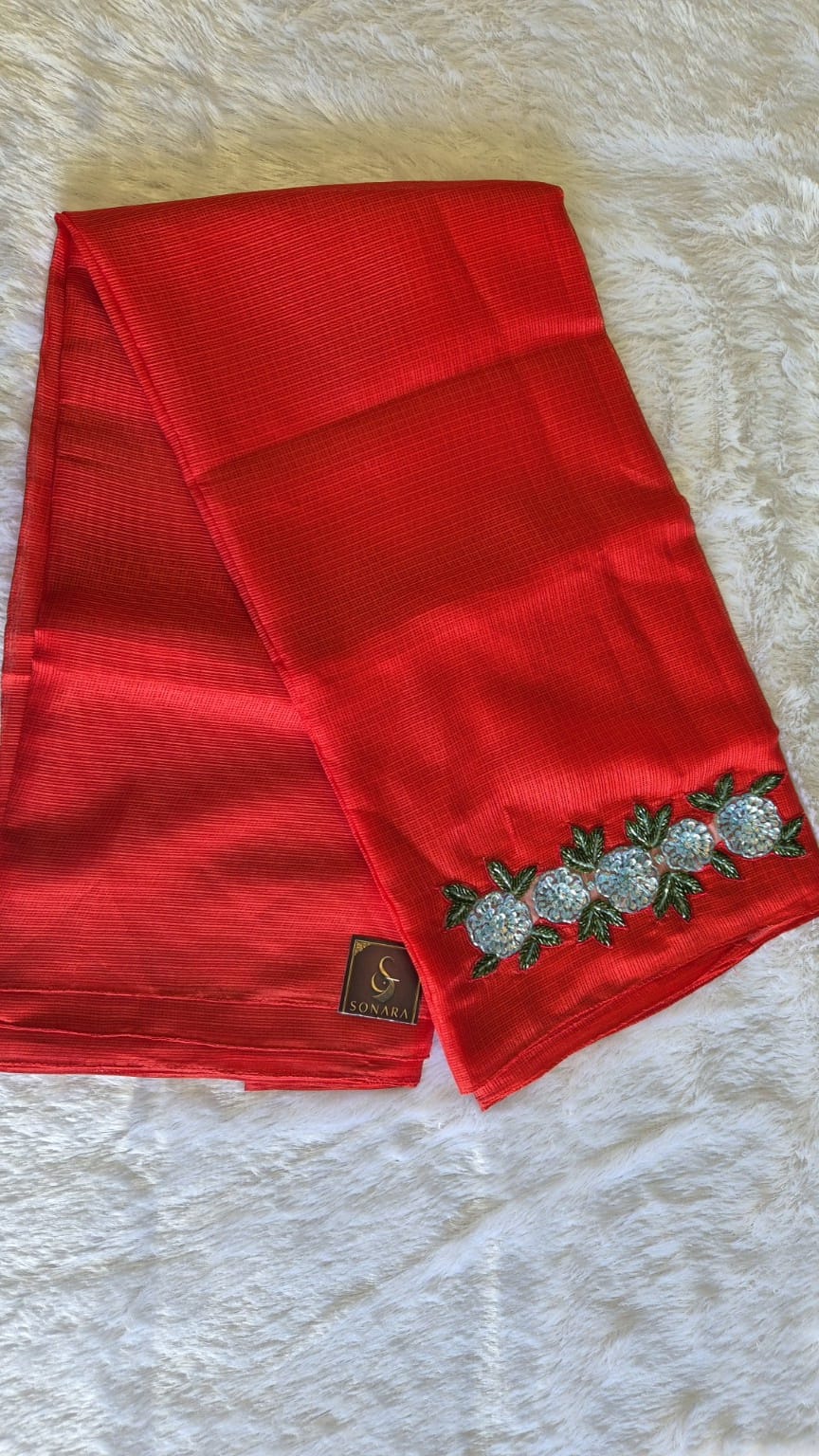 Red Kota Doriya Embellished Floral Border Saree