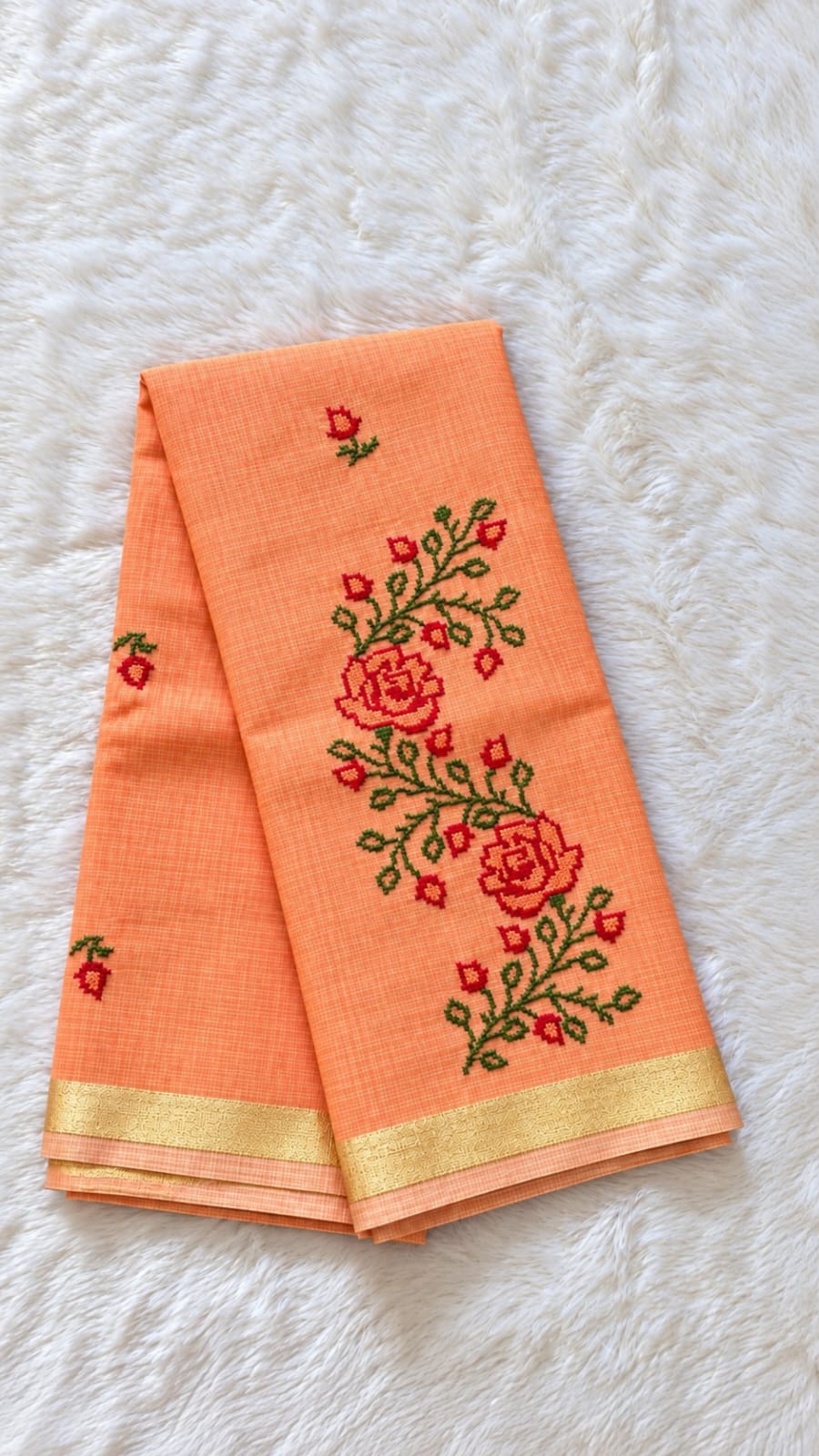 Peach Kota Doriya Floral Motif Saree