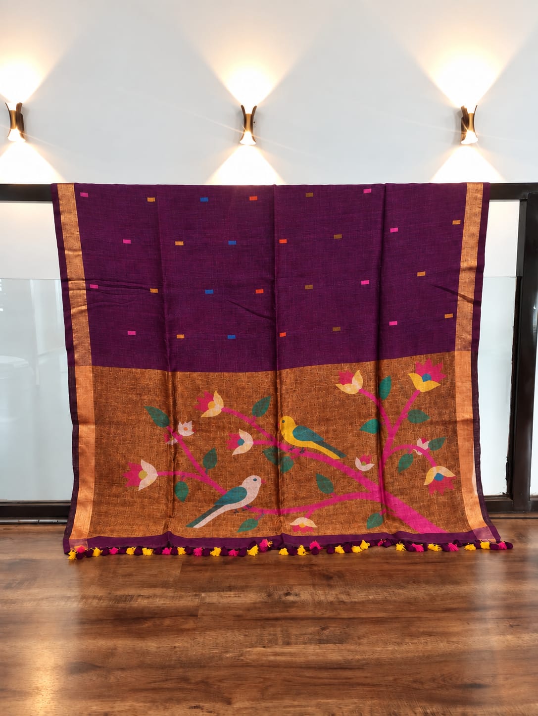 Wine Modal Silk Baluchuri Bird & Floral Pallu Saree