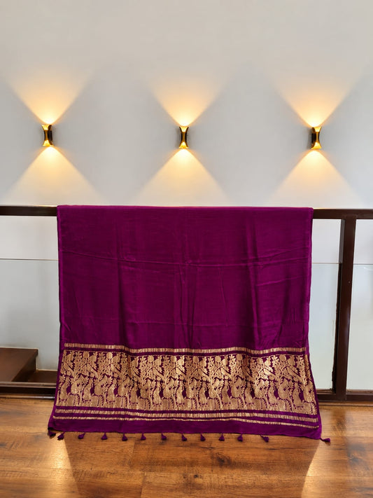 Purple Modal Silk Baluchuri Traditional Woven Pallu Saree
