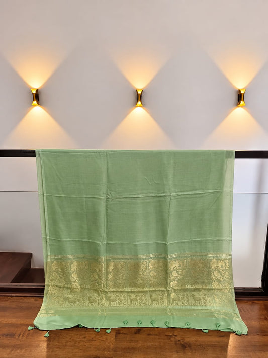 Mint Green Modal Silk Baluchuri Traditional Woven Pallu Saree