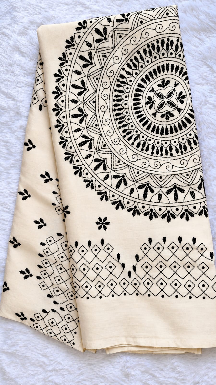 Ivory Cotton Handmade Katha Stitch Saree