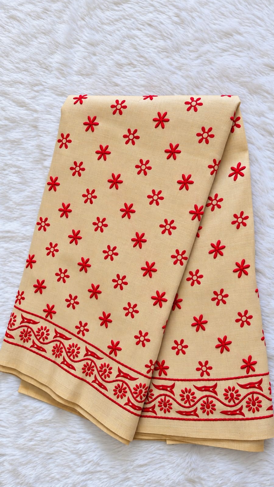 Beige Semi Tussar Handmade Katha Stitch Saree