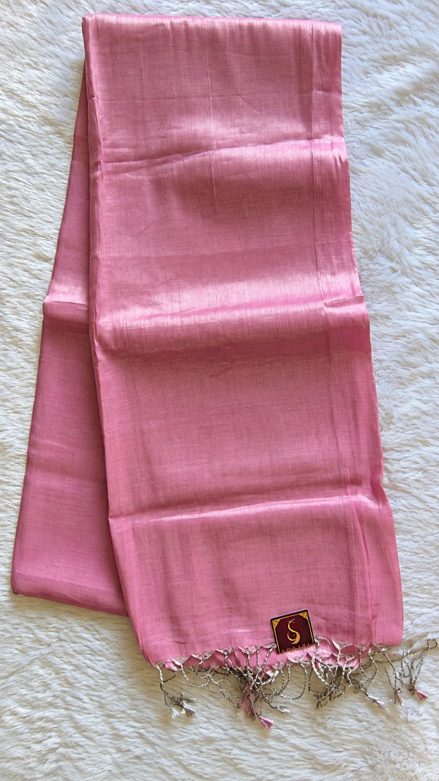 Plain Linen Tissue Saree – Rose Pink