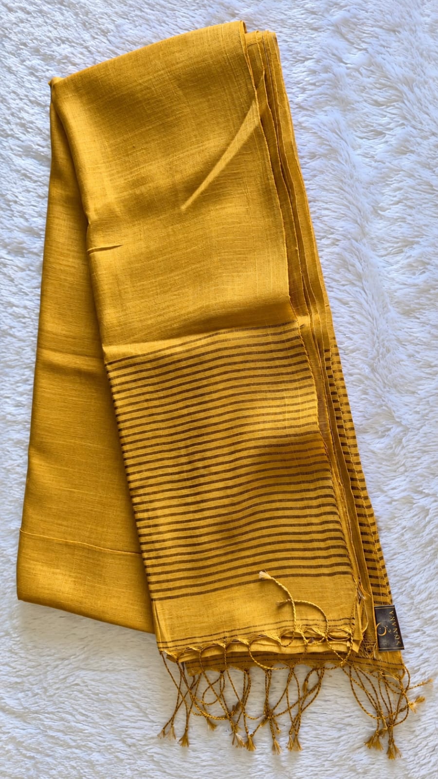 Linen Tissue Striped Pallu Saree – Mustard Gold