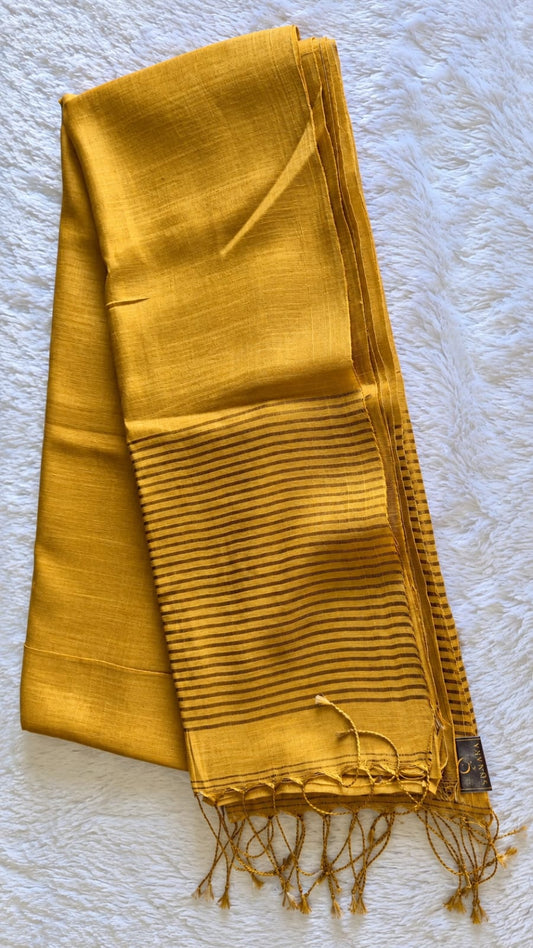 Linen Tissue Striped Pallu Saree – Mustard Gold
