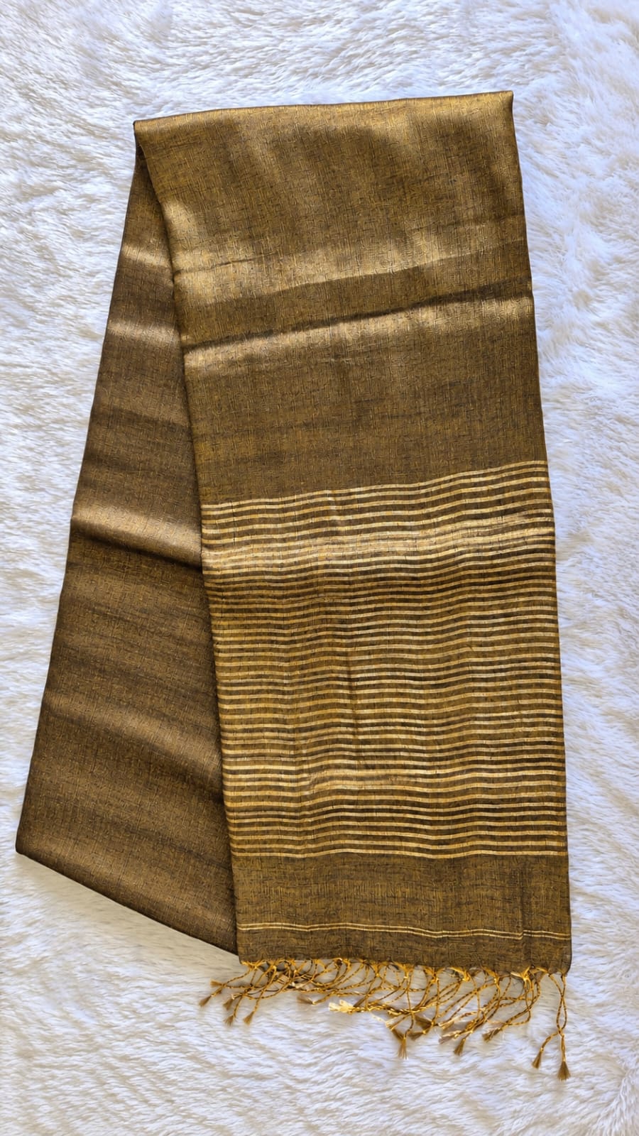 Linen Tissue Striped Pallu Saree – Antique Gold