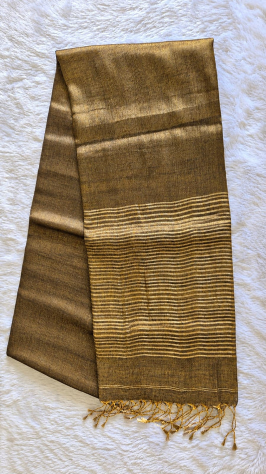 Linen Tissue Striped Pallu Saree – Antique Gold