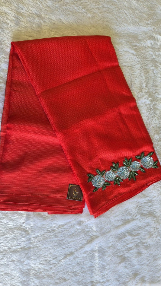 Red Kota Doriya Embellished Floral Border Saree